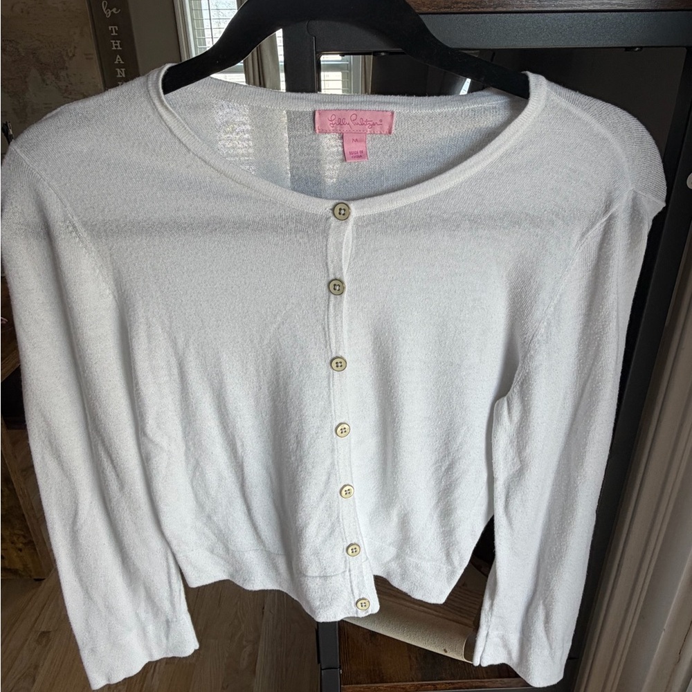 Lilly Pulitzer White Button-Front Cropped Cardigan